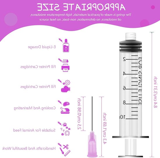 10ml spuit met stompe naald - 10 stuks, herbruikbare plastic doseerspuit voor laboratorium, industrie, huisdieren en DIY knutselen — afbeelding 5