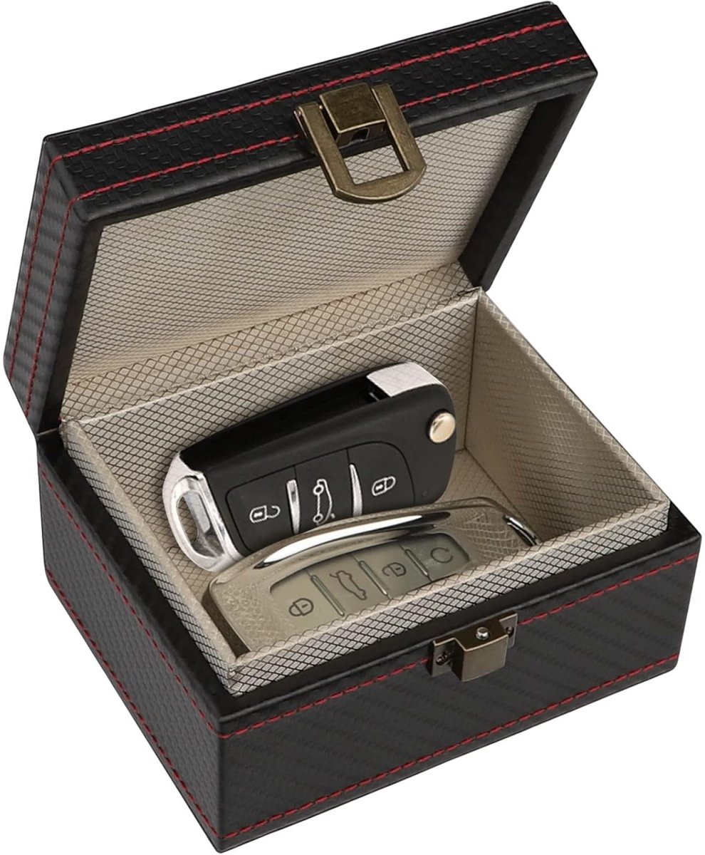 GELLDG Autosleutel Faraday Doos - Signaal Blokkeerdoos - 11,5x9x6,2cm - Anti-Diefstal RFID Bescherming - Geschikt voor Keyless Go Systemen - Metaal - Premium Lederen Afwerking