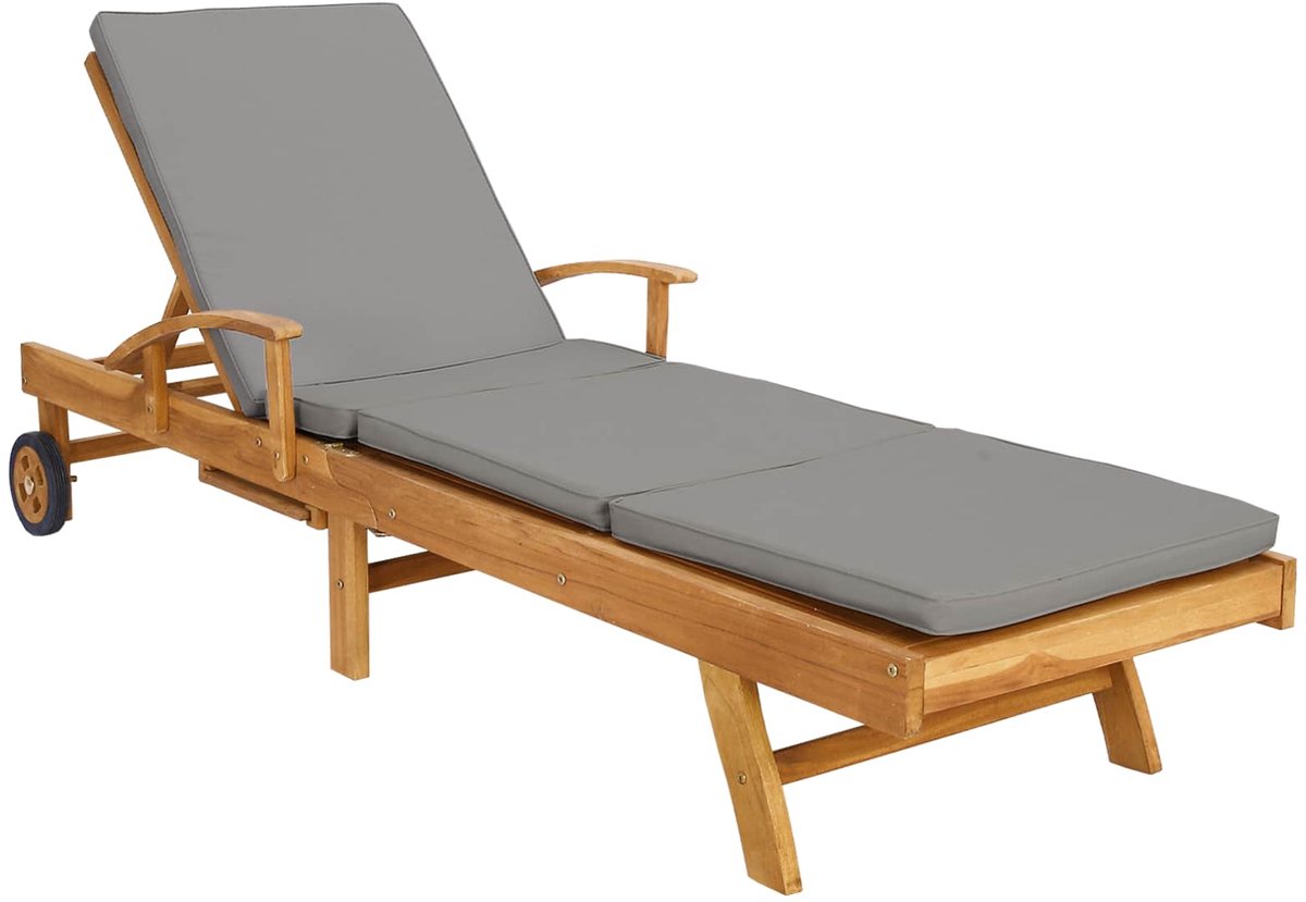 vidaXL - Ligstoel - met - kussen - 100% - Polyester - Solid-Teak
