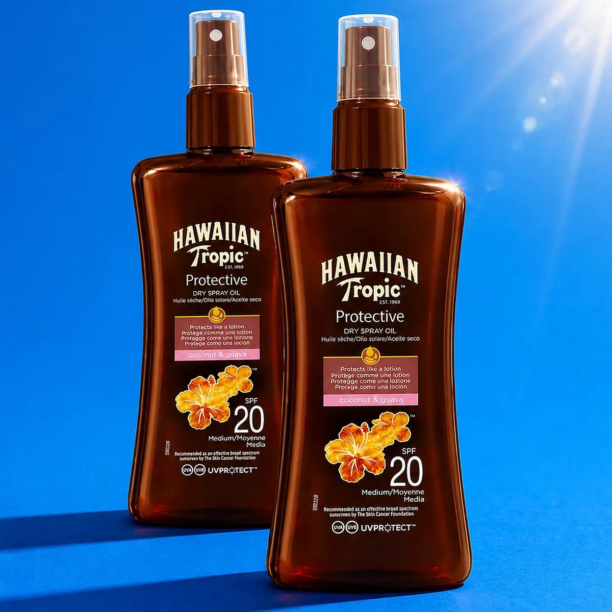 Hawaiian Tropic Zonneolie Protective Dry Spray SPF 20 - 2 x 200 ml - Voordeelverpakking