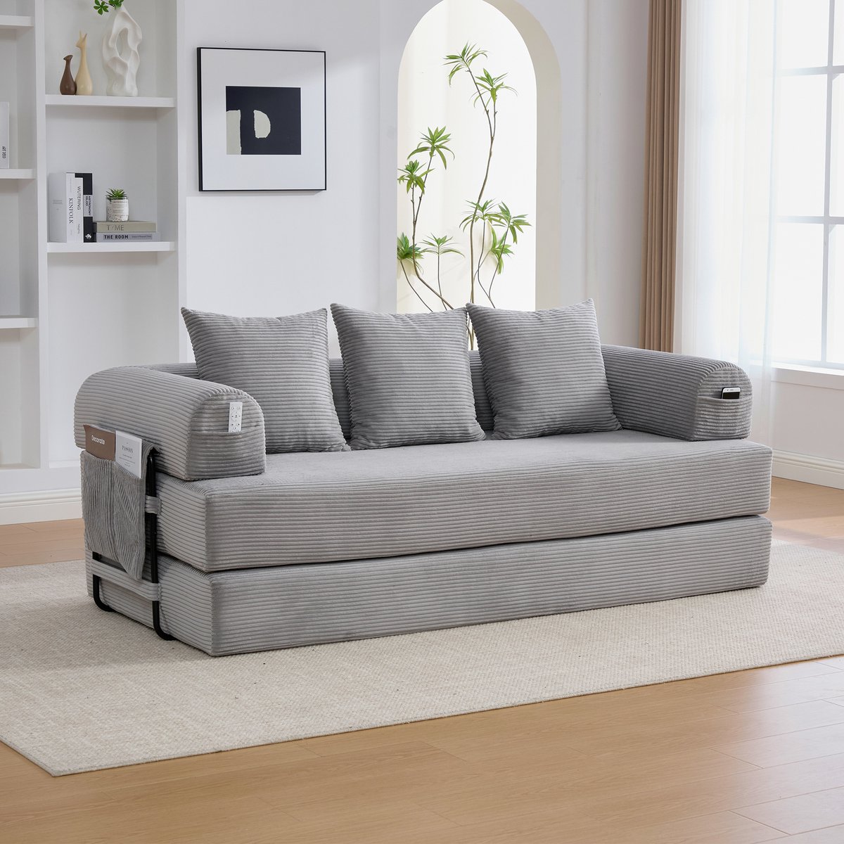 MODENUIT Hoekbank 200 x 94 cm - Modulair Met Zijvak En 3 Kussens - Voor Woonkamer En Studi