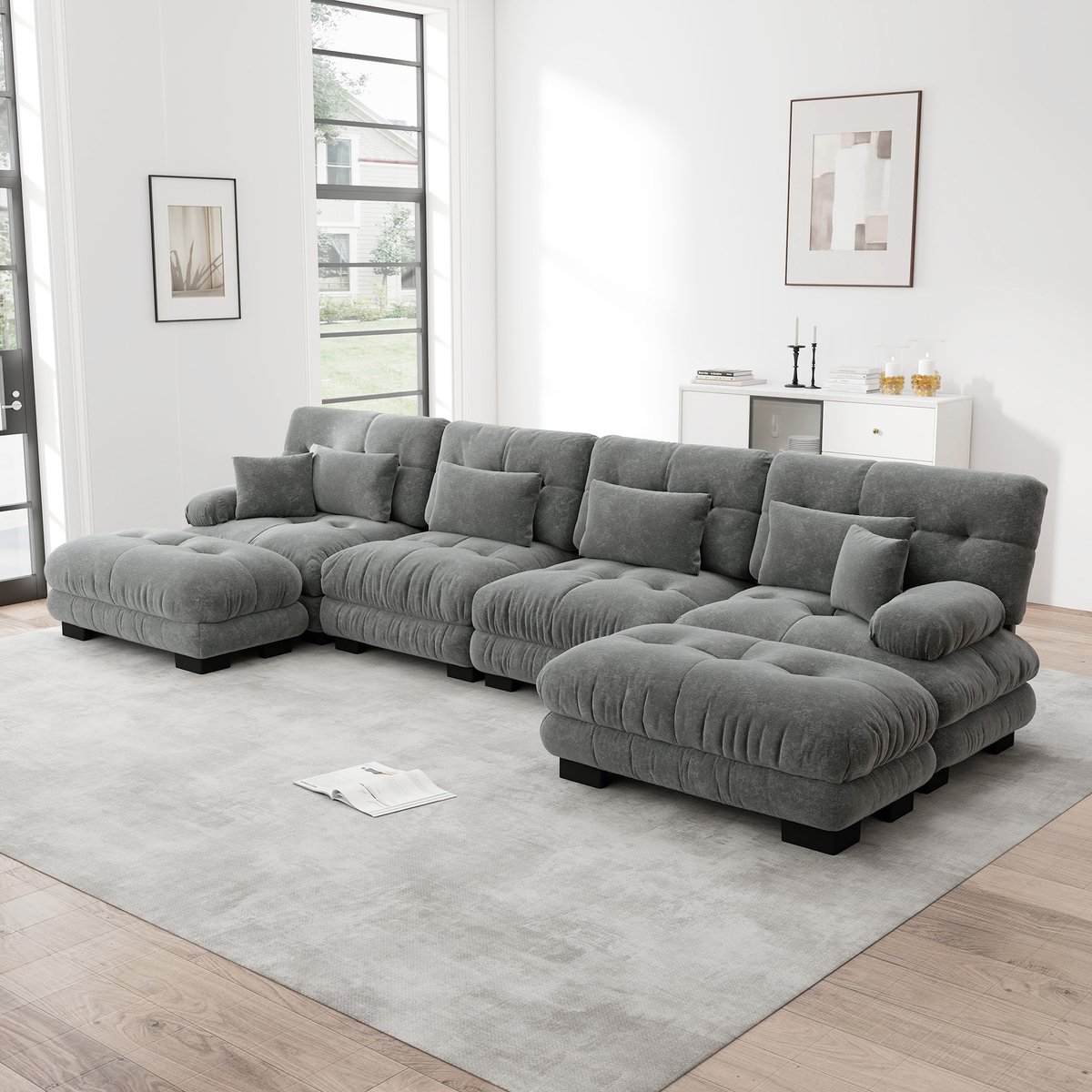 MODENUIT Hoekbank 4-Zits - Modulair Met Verplaatsbare Ottomans - Voor Woonkamer En Kantoor
