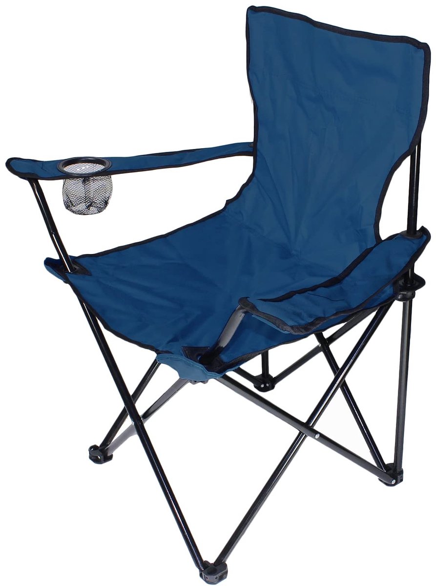 MTTProducts - Vouwstoel - Campingstoel - Inclusief bekerhouder - Blauw - Buitenmeubilair - Perfect voor vissen en ontspannen - Voor volwassenen