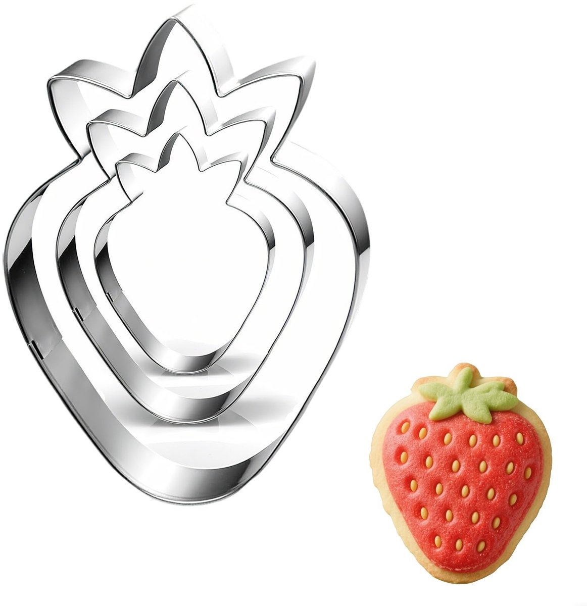 Aardbeienvorm Cookie Snijders - Set van 3 - Roestvrij staal