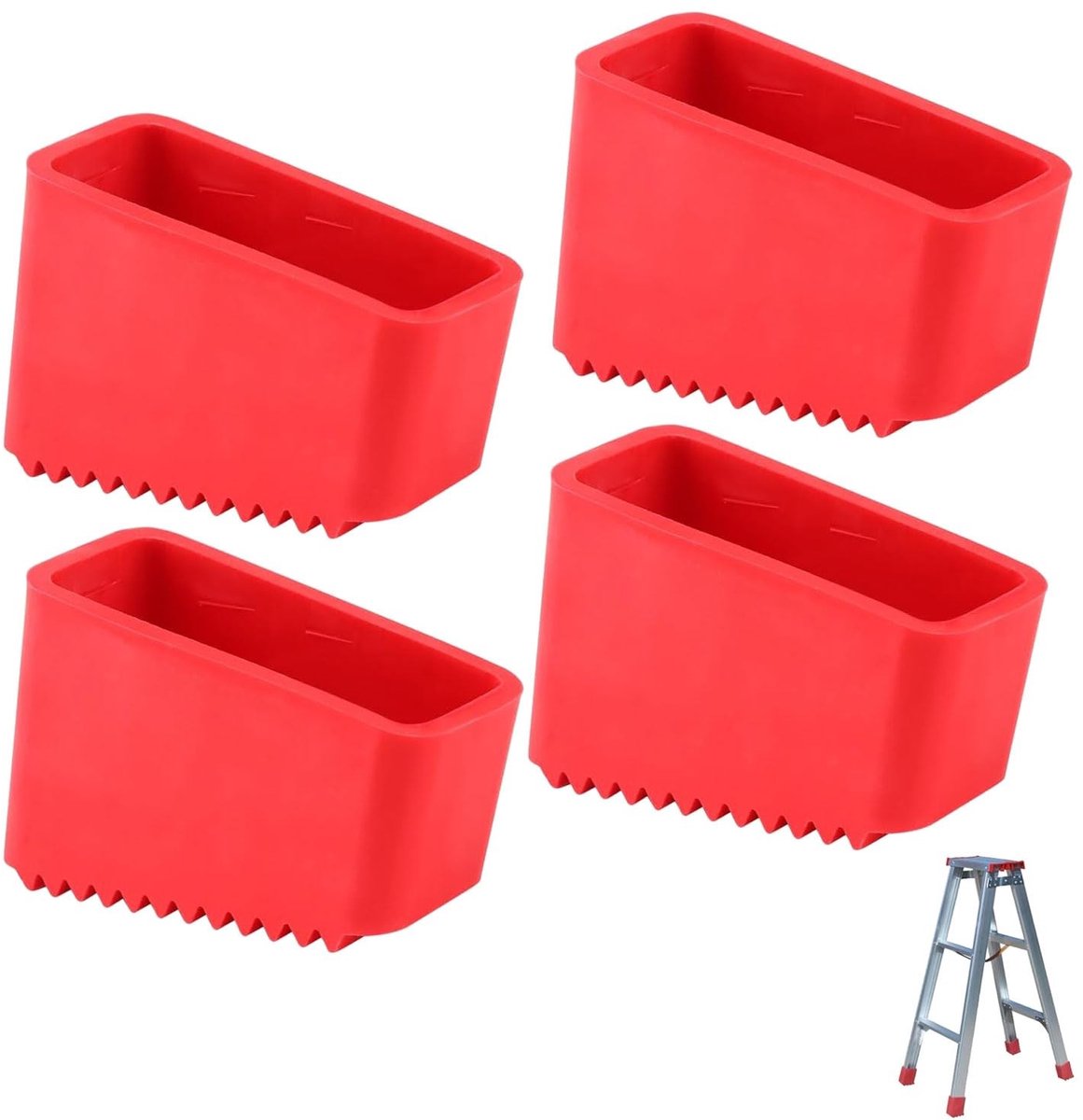 MTTProducts - Ladder Stabilizer - Antislip Laddervoet - Verbeterde Stabiliteit - Rood - Rubberen Voetcovers - Geschikt voor Thuis en Industrie - 4 Stuks