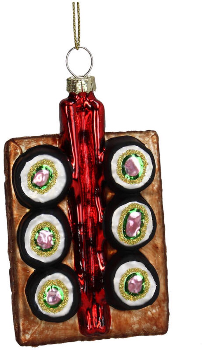 HD Collection Ornament Sushi Glas Multi 10,2 cm – Kersthanger – Collected Classics Xmas – Uniek Handgemaakt Kerstornament
