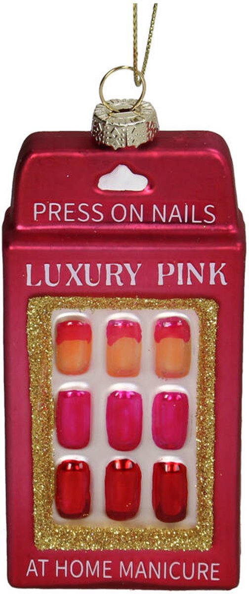 HD Collection kersthanger Ornament Manicure Nagels Glas Roze 10,2cm