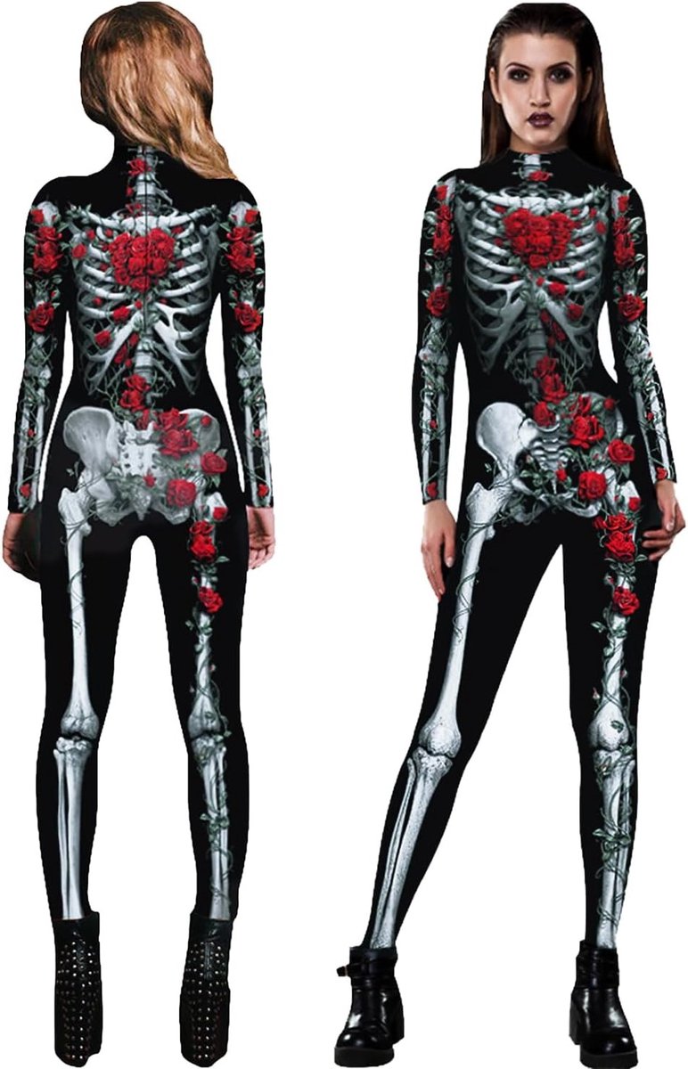 Vrouwelijk Halloween Kostuum Skelet Jumpsuit voor Feestjes, Carnaval en Cosplay - Zwart M