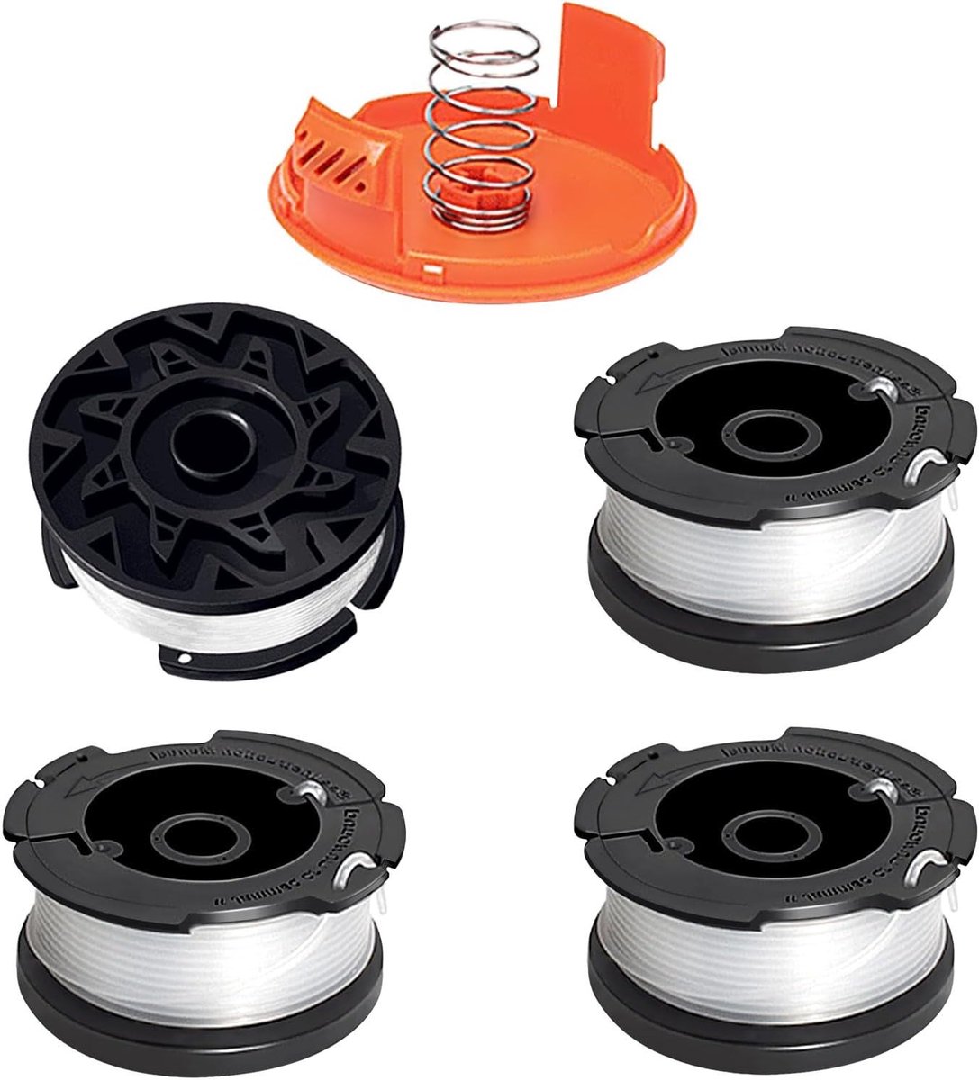 Trimmer Spoelen Set voor Autofeed Nylon - Geschikt voor Diverse Black+Decker Modellen, 4 Spoelen, 1 Deksel en 1 Veer, Tuinaccessoires voor Efficiënt Grasmaaien