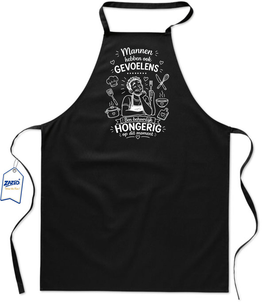 Basics - Unisex Schort - kookschort - keukenschort - BBQ schort - 65 x 90 cm - 100% katoen - mannen hebben ook gevoelens - zwart