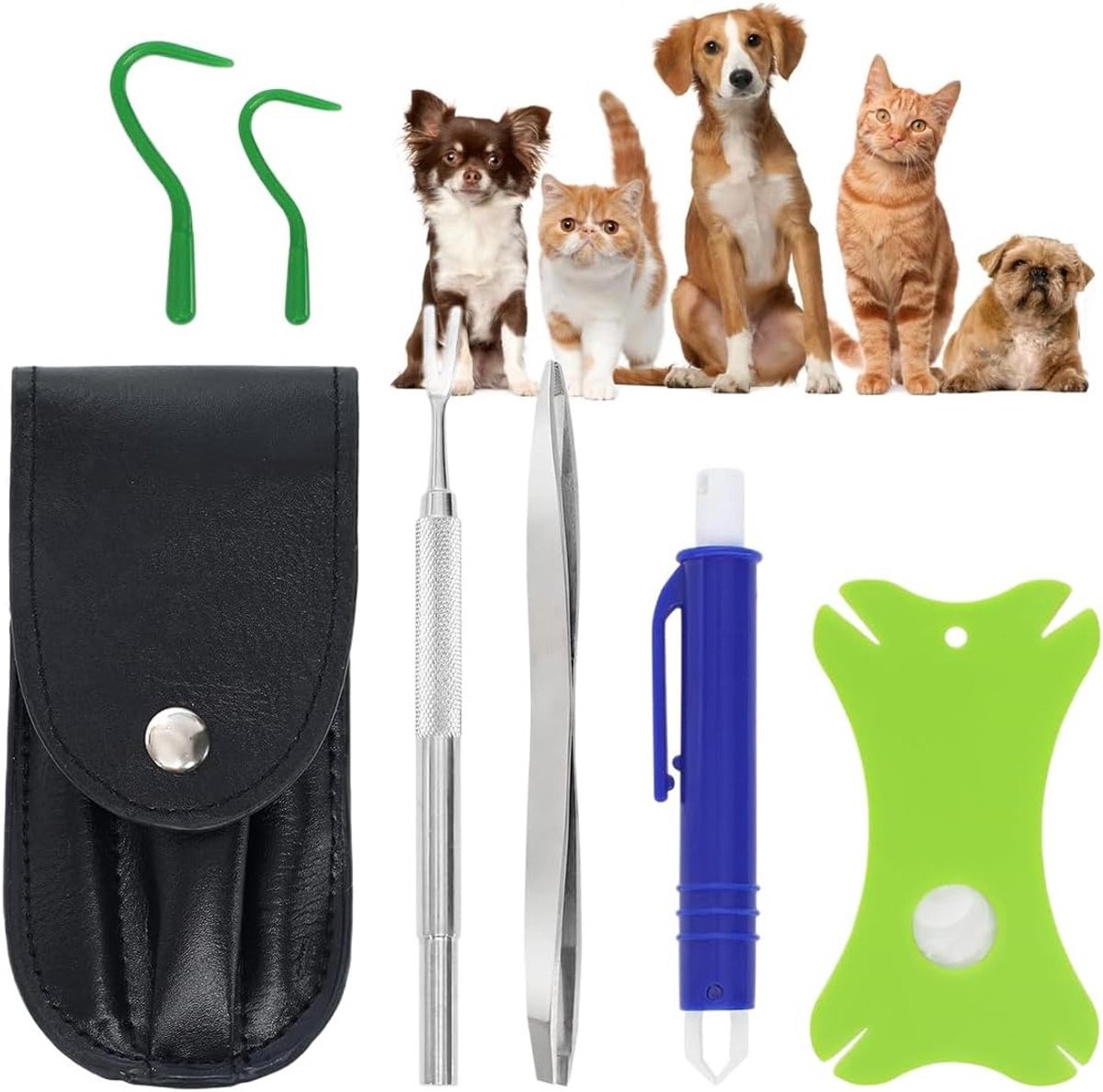 Set van 5 Tekenverwijderaars met Opbergdoos - Tekenhaak voor Honden en Katten - Dierenbescherming en Gezondheid voor Huisdieren en Kinderen