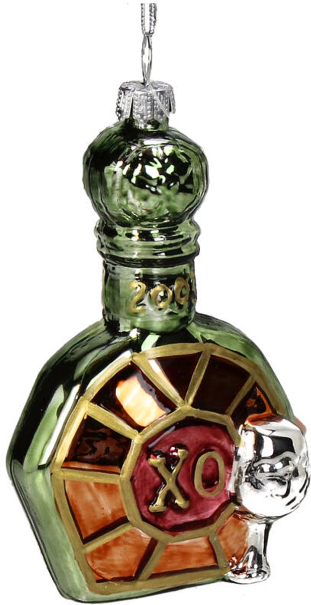 HD Collection Kerst Ornament Cognac Fles – Glas Multi – 10,5 cm – Sparkle Club – Feestelijke Kersthanger