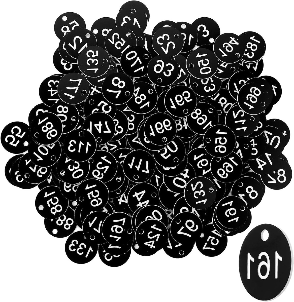 Set van 200 Zwarte Ronde Nummerplaten, Gegraveerde Identiteitsplaten, Genummerde Pendants voor Organisatie en Labeling, Plastic ID Labels met Gaten en Honeycomb Ontwerp