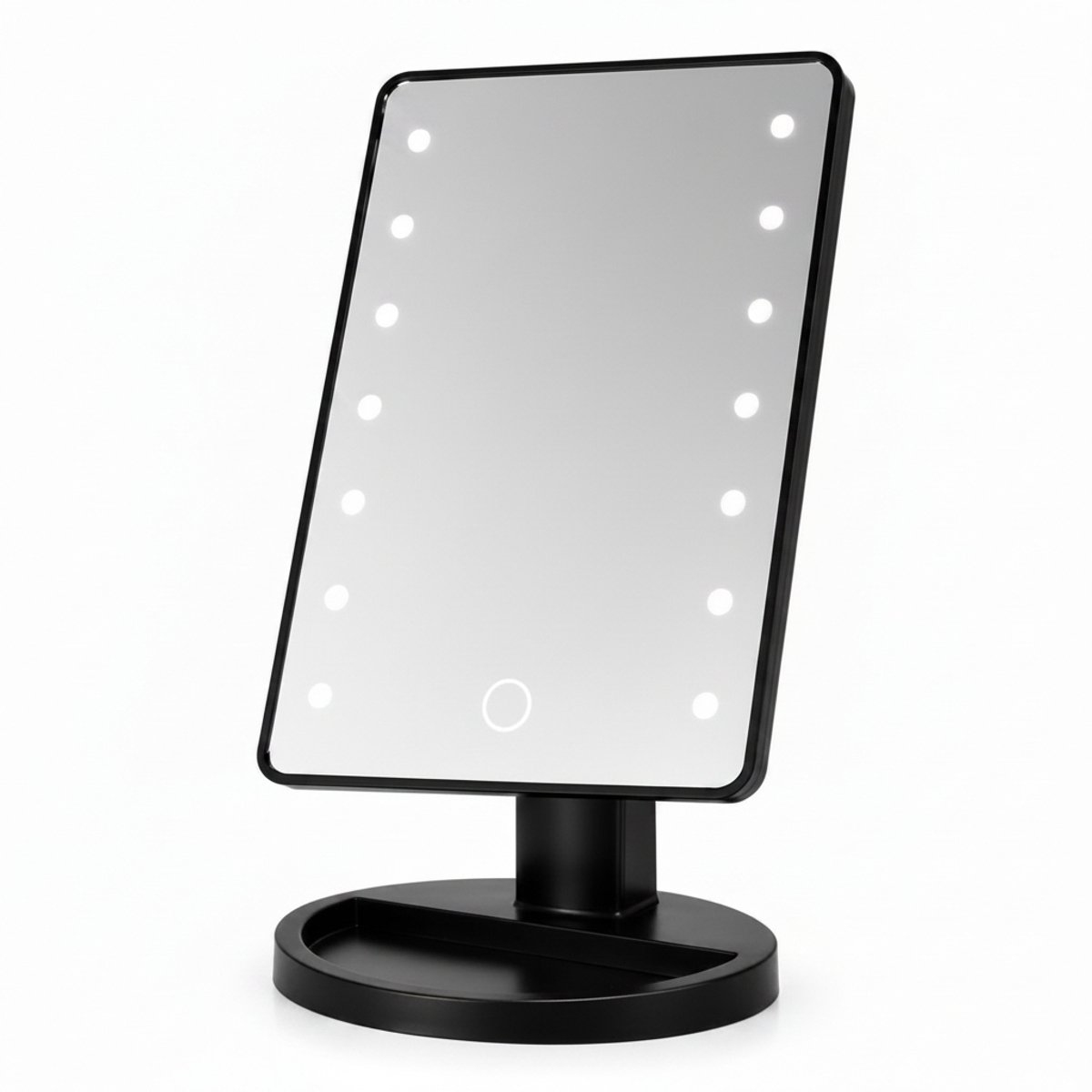 Make-up Spiegel met LED Verlichting – 14 Lichtpunten – Touch Bediening – Dimbaar – 3 Lichtstanden – 180° Verstelbaar – Tafelspiegel Zwart