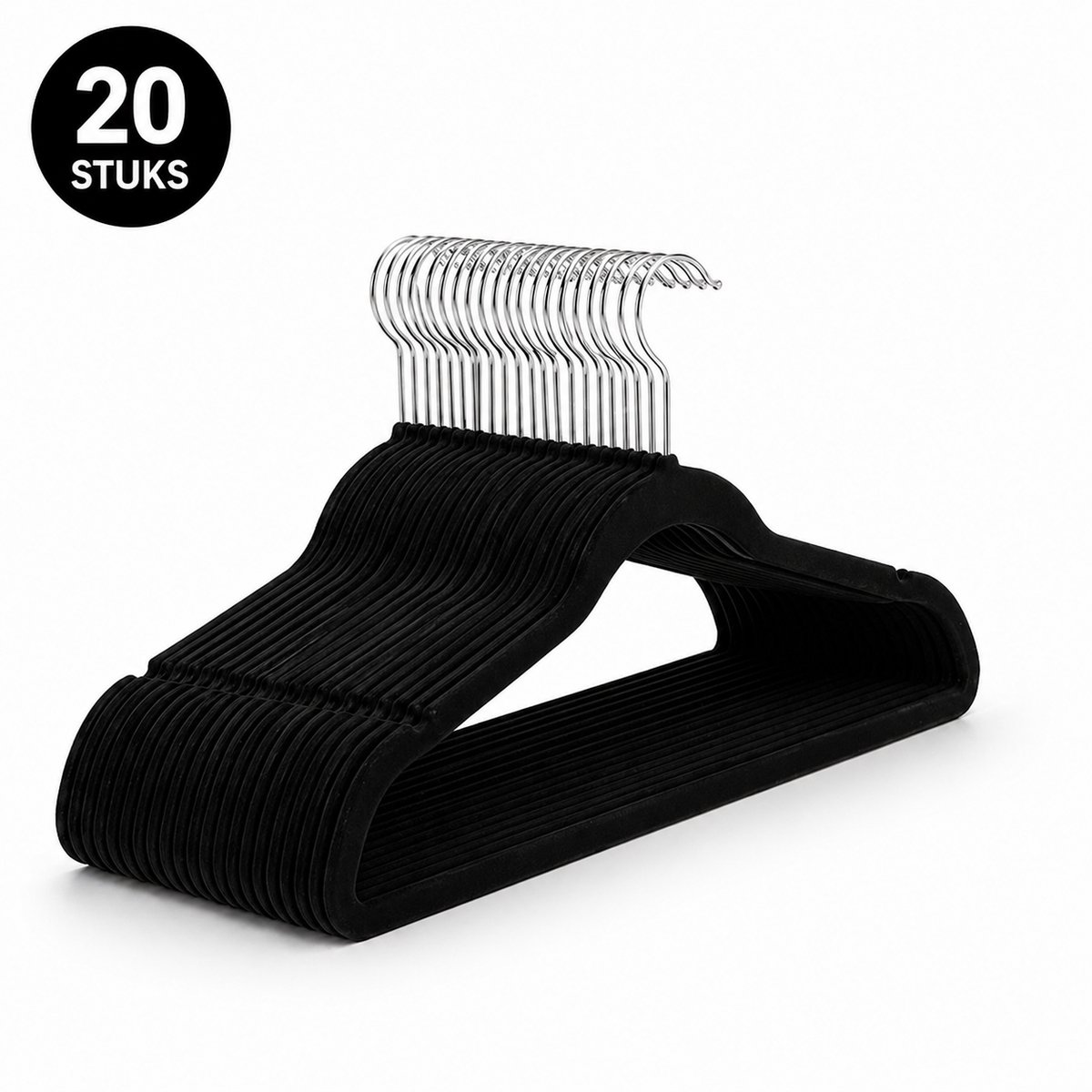 Kledinghangers 20 Stuks – Fluwelen Hangers Zwart – Anti-Slip Velvet – Dun & Ruimtebesparend – Sterke Kleerhangers voor Kleding & Broeken