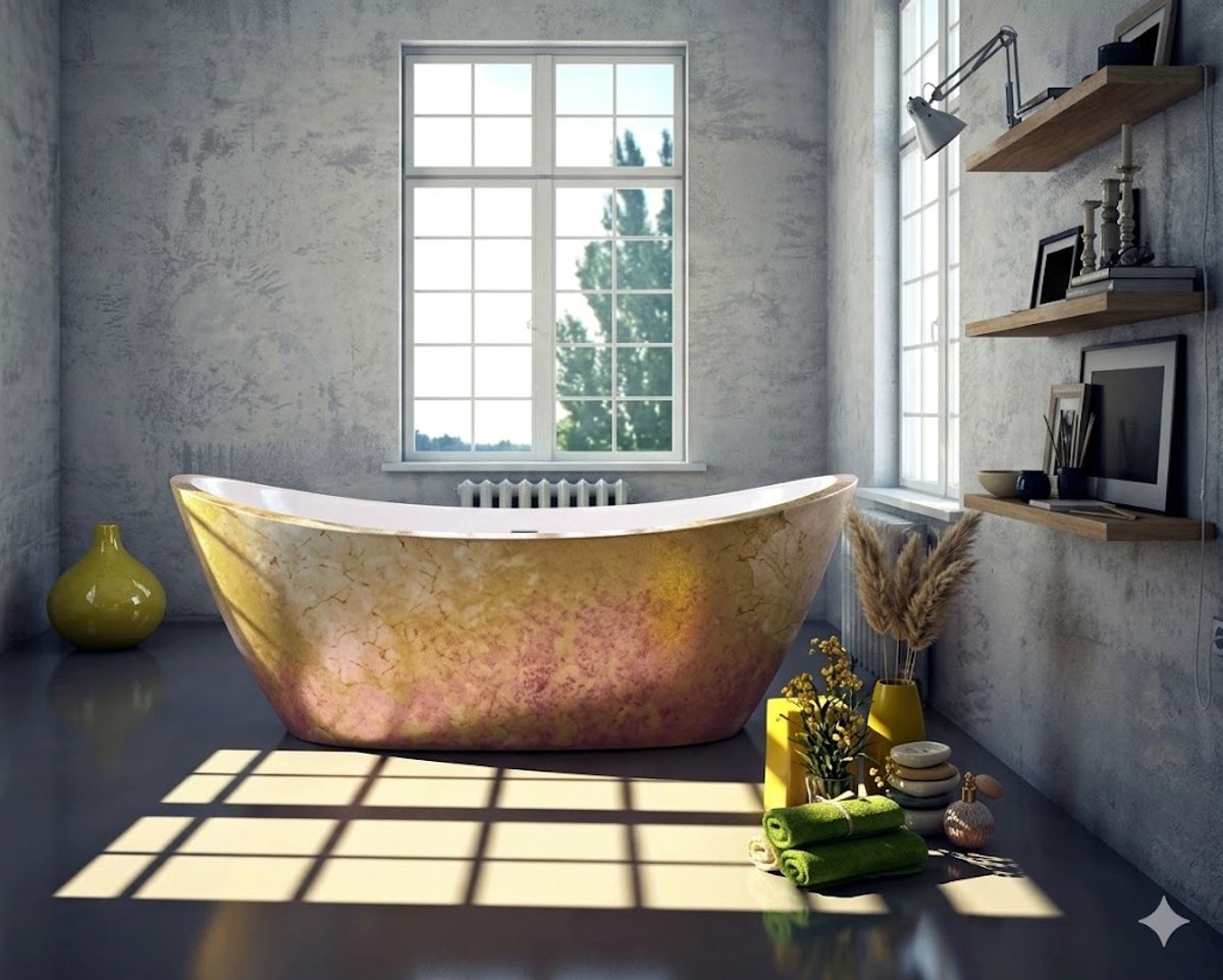 Vrijstaand Bad Siena Goud 173 x 73 x 75 cm – Luxe Acryl Ligbad met Dubbelwandige Isolatie, 180L Staand Bad met Bladgouden Afwerking, Modern Design Vrijstaand Bad Spa Bad – Vermissen