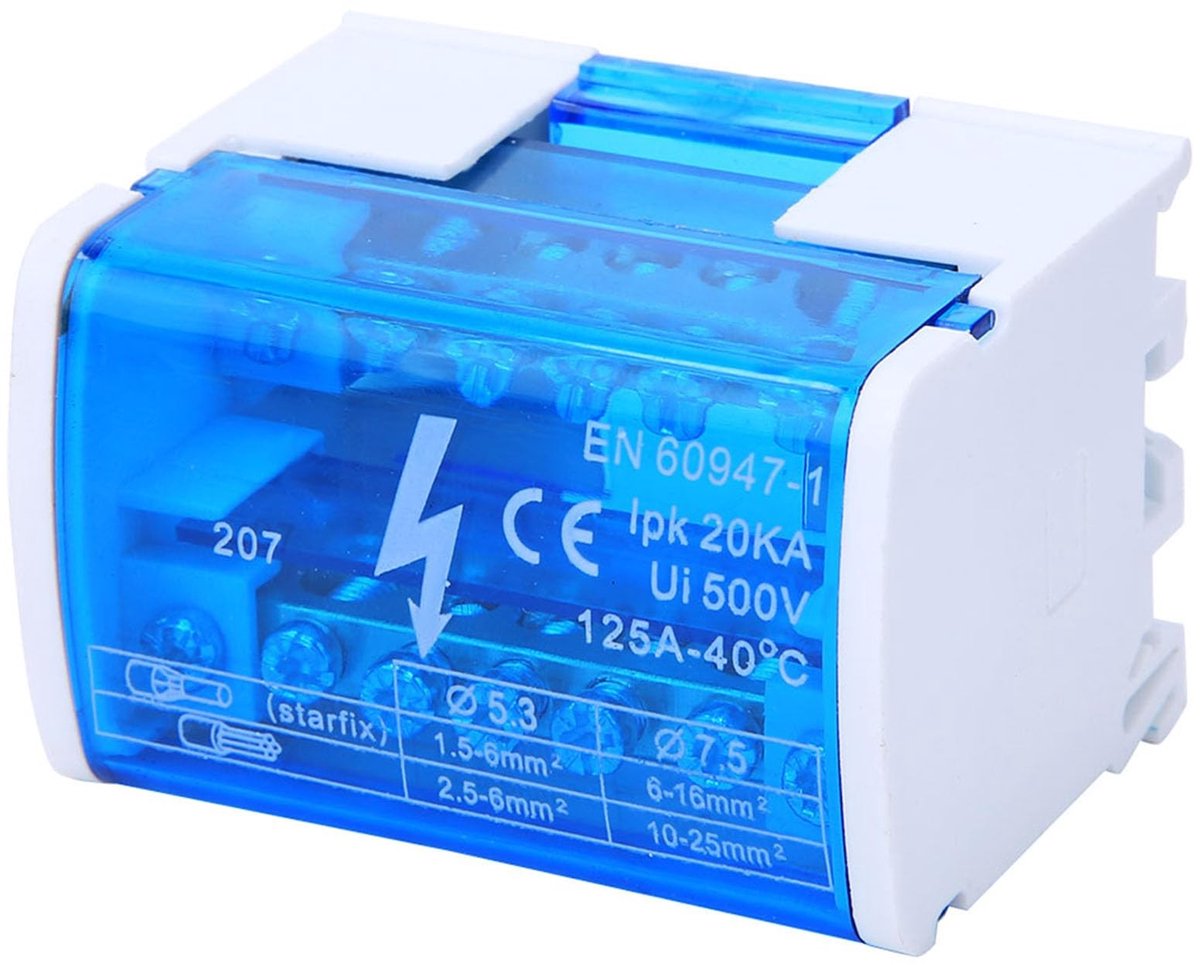 NTHProducts - Din Rail - 16mm Din Rail Block - Transparante behuizing - Elektrische verdeler - Aarde terminalblok - Geschikt voor installatie in schake...