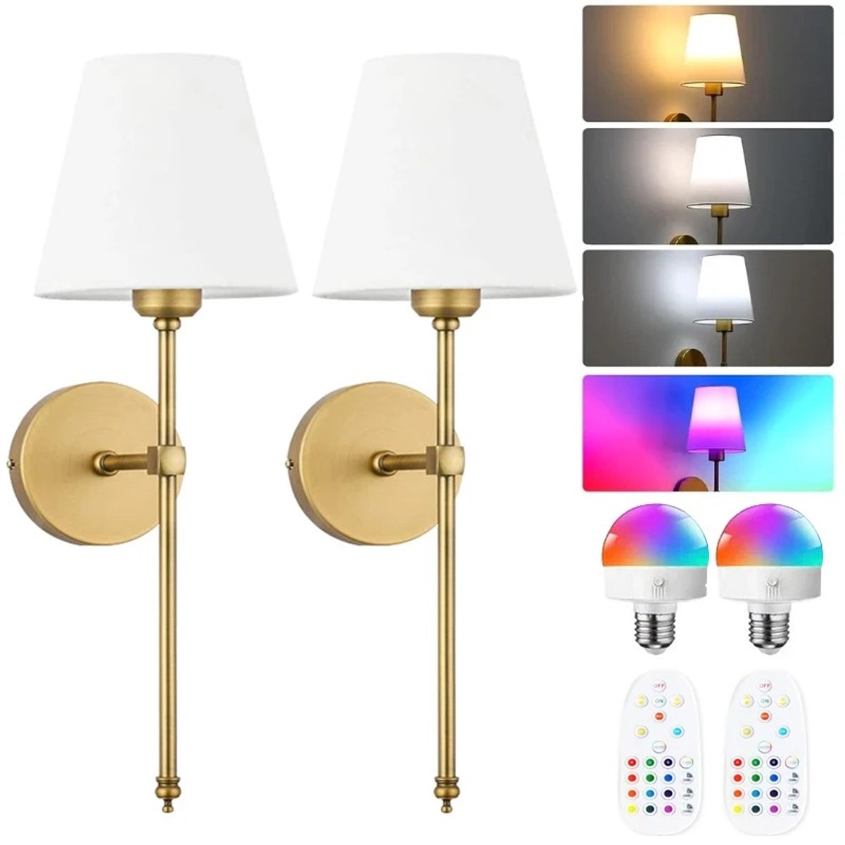 MakkelijkMooi Oplaadbare Verlichting Set - Wandlamp - 2 LED Wandkandelaar - Draadloos - Afstandsbediening - Timer & 15 Kleuren