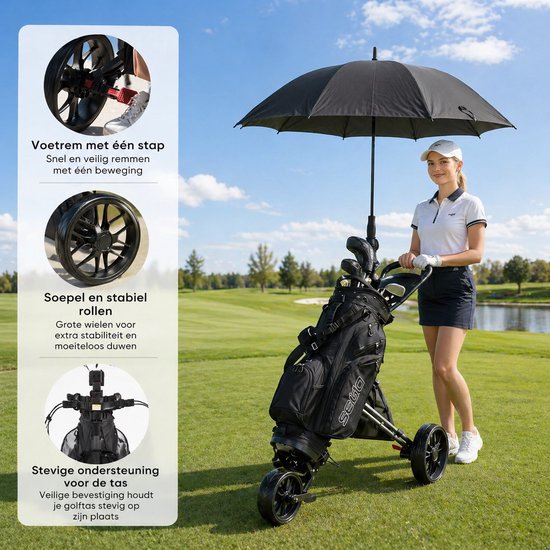Sello! golftrolley - golftas - golfkar - opvouwbaar - stevig frame - stevige wielen - multifunctionele opbergvakken - zwart - blauw van Merkloos — afbeelding 3