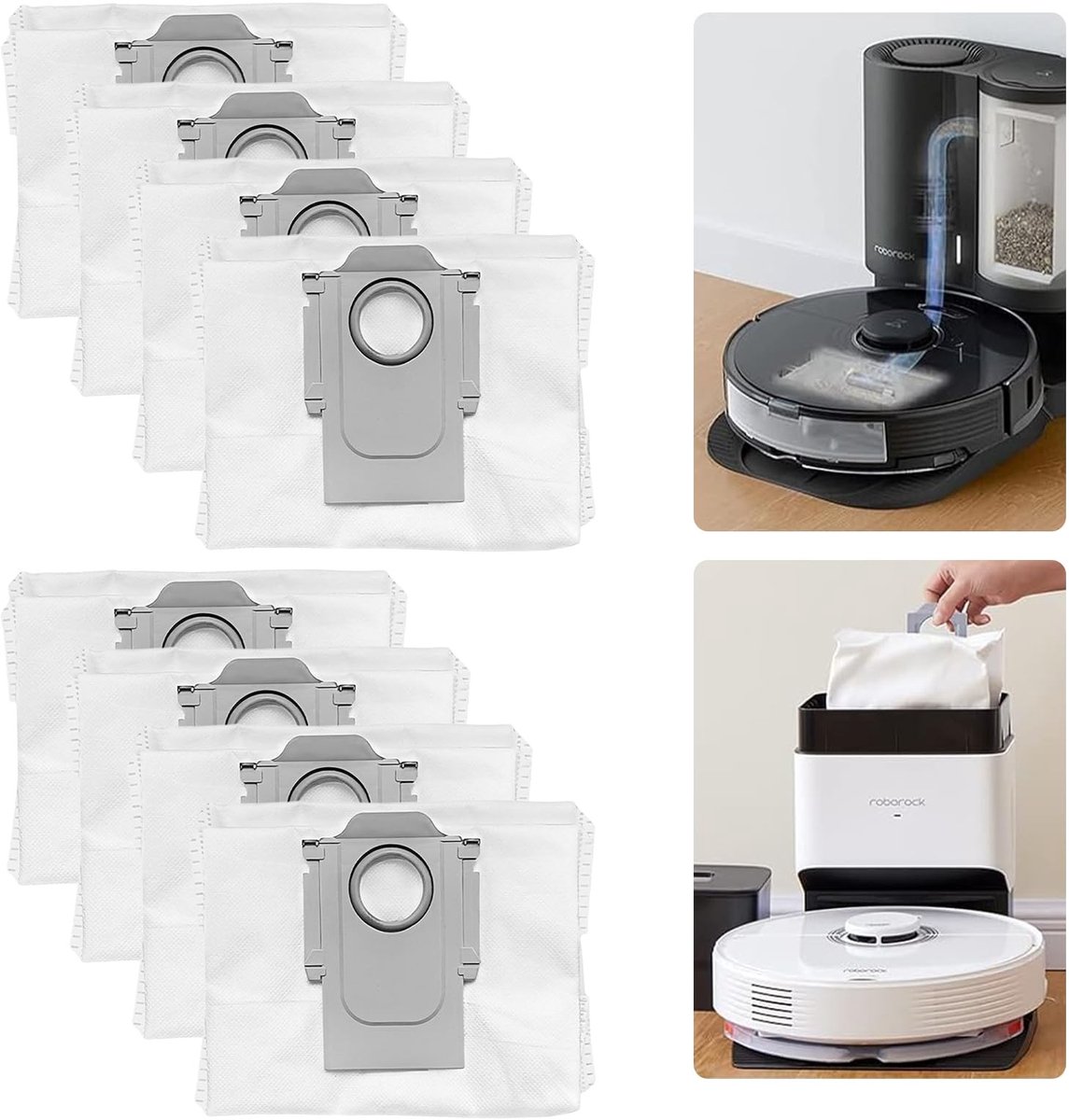 Allecto - Ultra Dust Bags - Filterzakken - 8-pack - Wit - Stofzuigerzakken - Geschikt voor Roborock Q7+/Q5 Max+/S8 - Hoge capaciteit