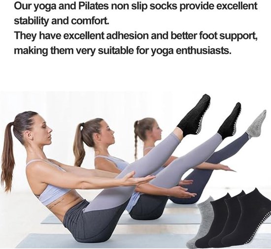Seb2 - Yoga Sokken - Antislip Sokken - Ideaal voor Pilates en Fitness - 4 Paar Zwart - Geschikt voor Volwassenen - Perfect voor Dans en Trampoline — afbeelding 4