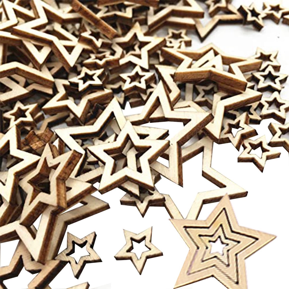 Seb3 - Houten Sterren - 300 Stuks - Perfect voor Decoratie - Kleine Sterren - Kerstdecoratie - Creatief Knutselen - Tafelversiering