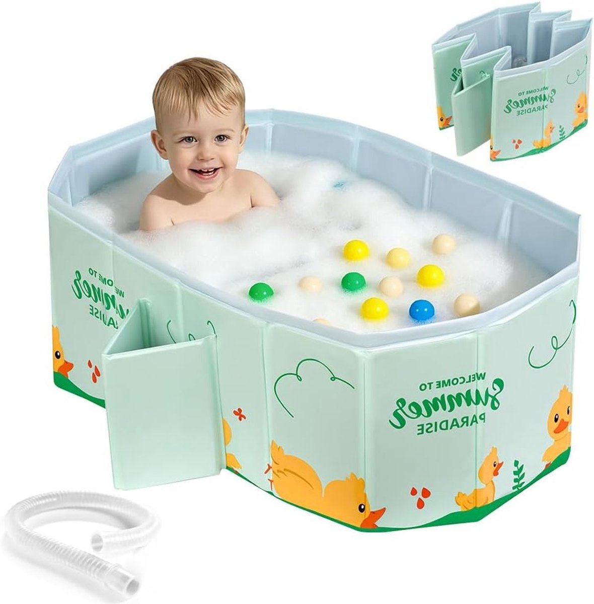 Vouwbare Babybadkuip voor Peuters - Draagbare en Antislip Badtray, Mini Zwembad voor Kinderen van 0-8 Jaar (Klein Groen Lotus)