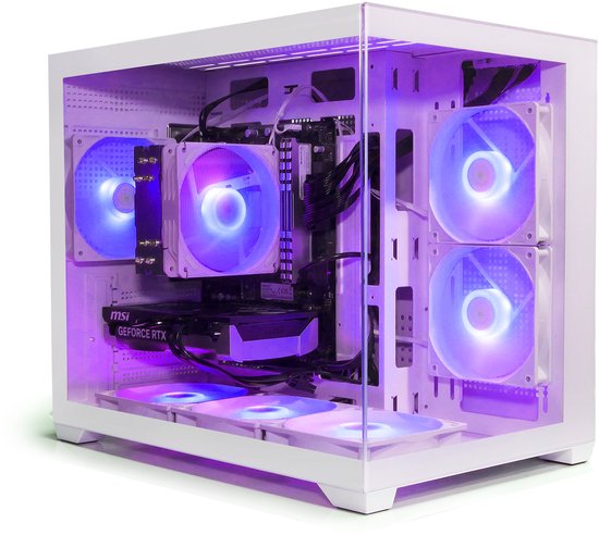 AMD Ryzen 7 5700X Game/Gaming PC Wit|RTX 5060|16GB RAM|1TB SSD|Geschikt voor Fortnite, Minecraft en Roblox op Highest settings|Nvidia GeForce RTX 5060 8G|Mini Aquarium Case|WiFi 6|Bluetooth 5.4|Windows 11 Pro|AURA GC10M WHITE