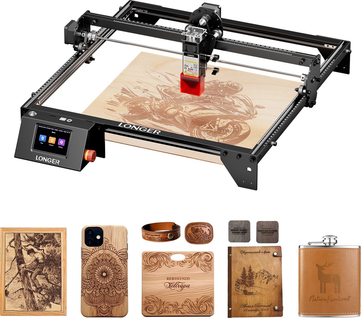 LONGER RAY5 5W Lasergraveermachine – 400×400mm Werkgebied – CNC Laser Cutter met Touchscreen – Voor Hout, Acryl, Leer & DIY Projecten