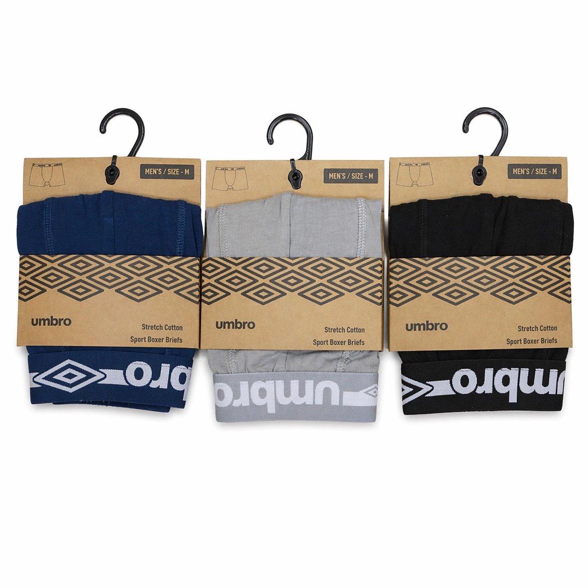 Boxer Umbro uni - 95% katoen + 5% elastaan - 6 paar - zwart - grijs - blauw - maat medium