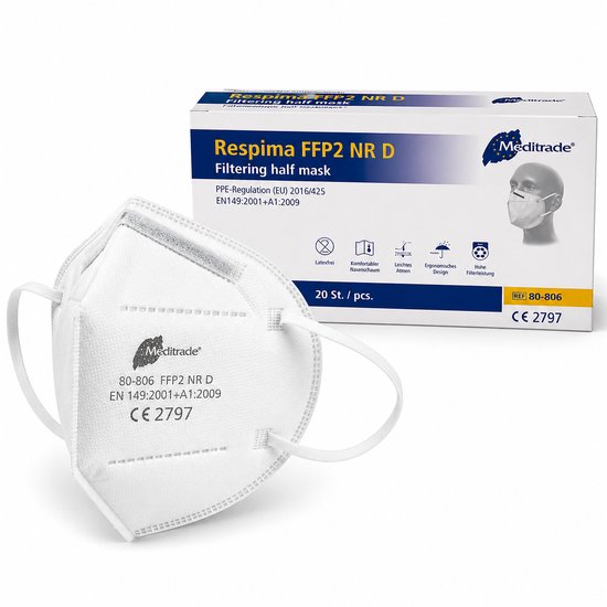 Masque buccal Respima FFP2 NR 20 pièces | Blanc | Similaire à KN95