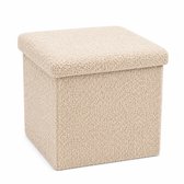 Luxaliving Opbergpoef met Deksel 35x35 cm – Beige – Teddy Bouclé – Opvouwbare Poef met Opbergruimte – Hocker & Voetenbank
