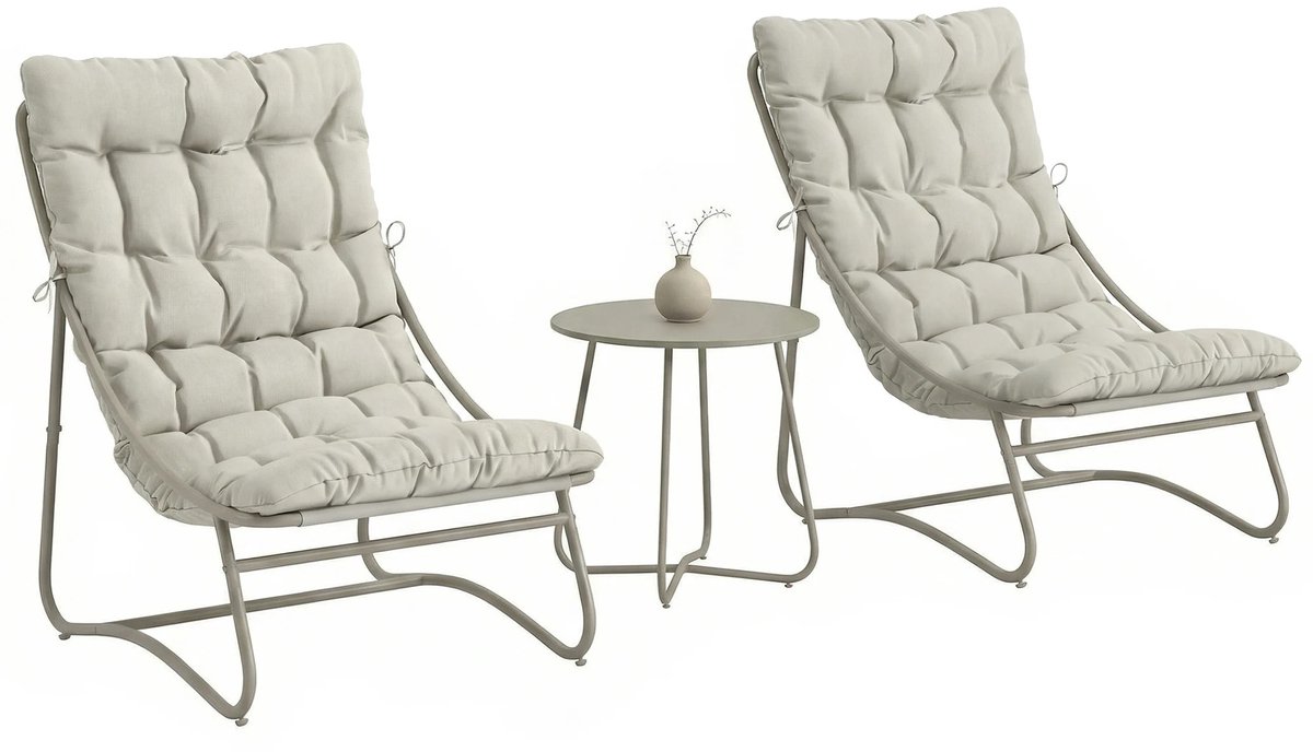 Sello! tuinset – loungeset – balkon – tuin – terras – gewatteerde kussens – brede zitting – onderhoudsvriendelijk – lichtgrijs