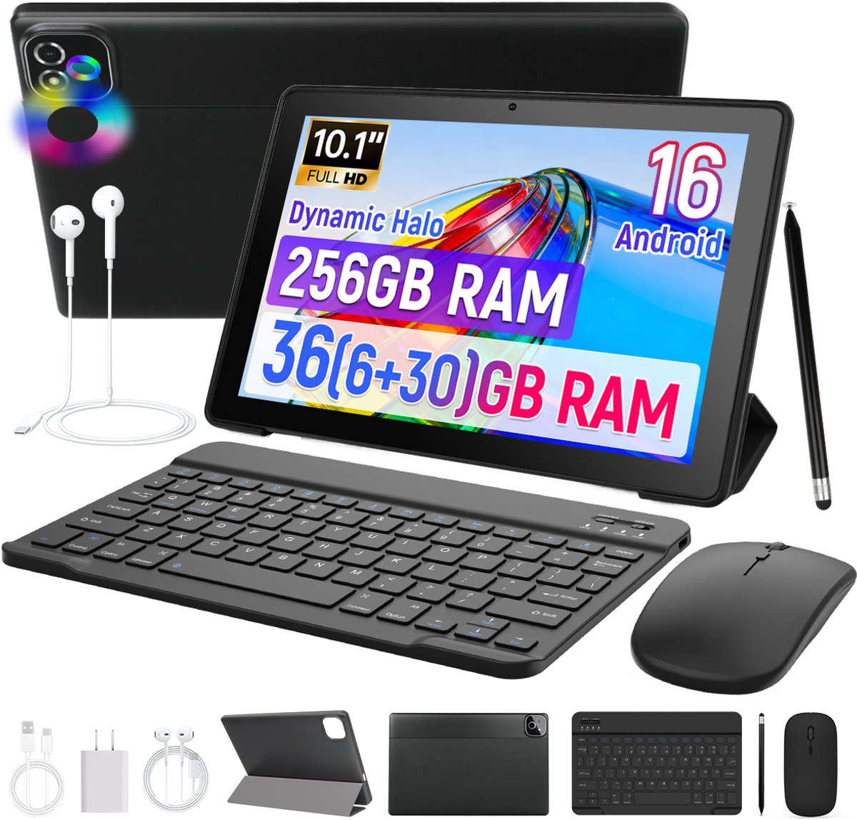 X6PRO Tablet 10.1 inch - 6GB RAM + 256GB opslag - Octa-core - Android 16 - Inclusief Hoesje, Toetsenbord, Muis & Koptelefoon - WiFi 6 - Zwart