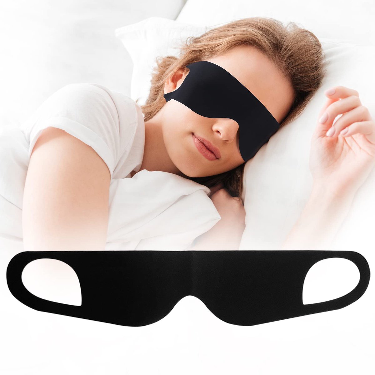 Drukvrij slaapmasker in zwart, lichtgewicht en ademend | Met elastische oorlussen, zacht en comfortabel | Geschikt voor alle slaaphoudingen, ideaal voor thuis en reizen