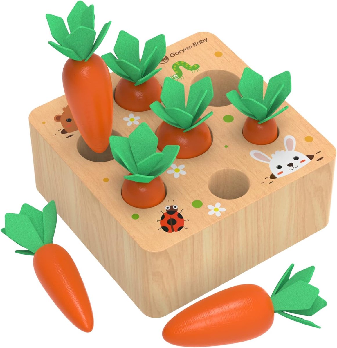 JeiibrZui Houten Speelgoed Baby - Sorteerspel - 7 Delige Wortel Oogst Puzzle - Veilig Dennen hout - Kleurrijk Leerzaam Geschenk voor Jongens en Meisjes 1-3 Jaar