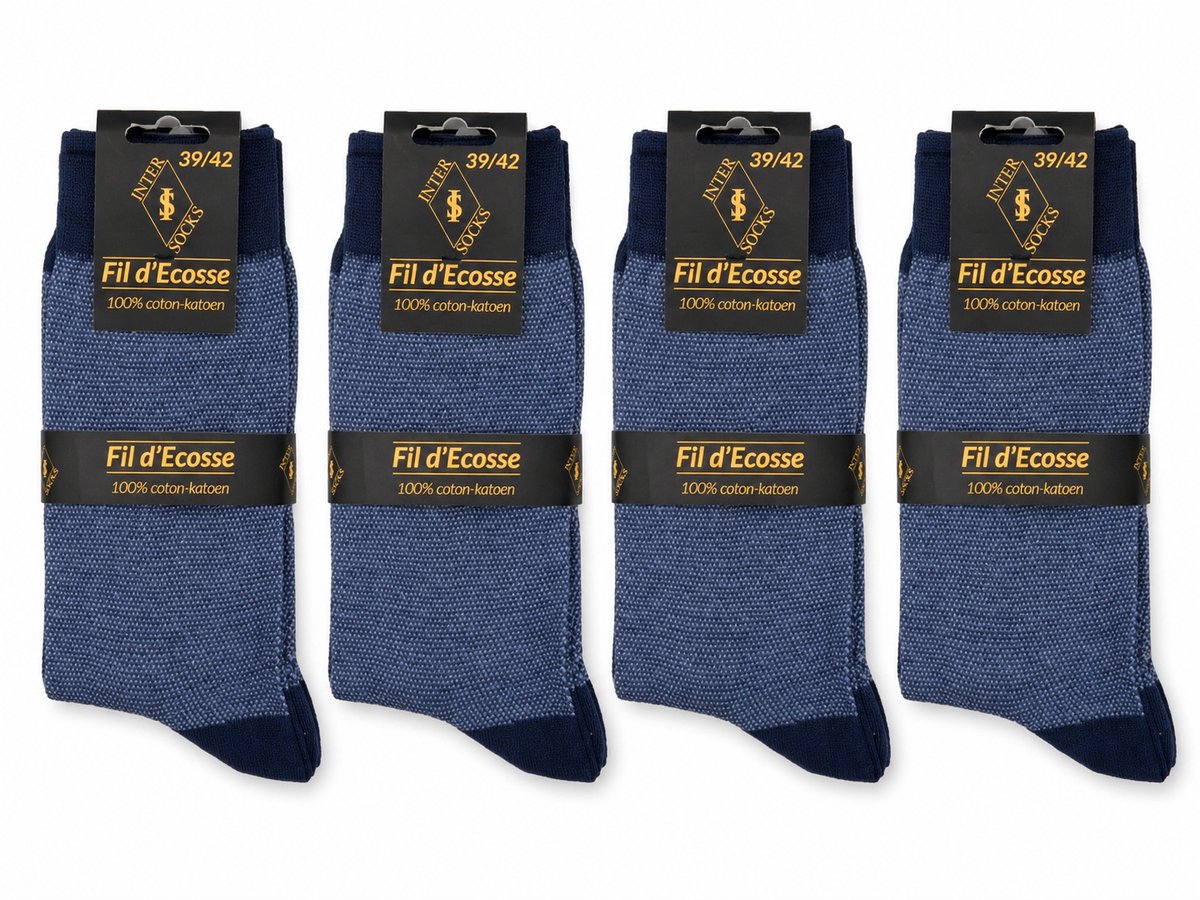 Heren - 100% katoen - naadloos - dunne katoenen heren kousen - 4 paar - blauw/jeans - maat 39/42