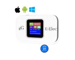 E-Elec 4G MiFi Router – Draagbare WiFi Hotspot met SIM-kaart – Tot 10 Apparaten – 300 Mbps – 3000mAh Batterij – Wit