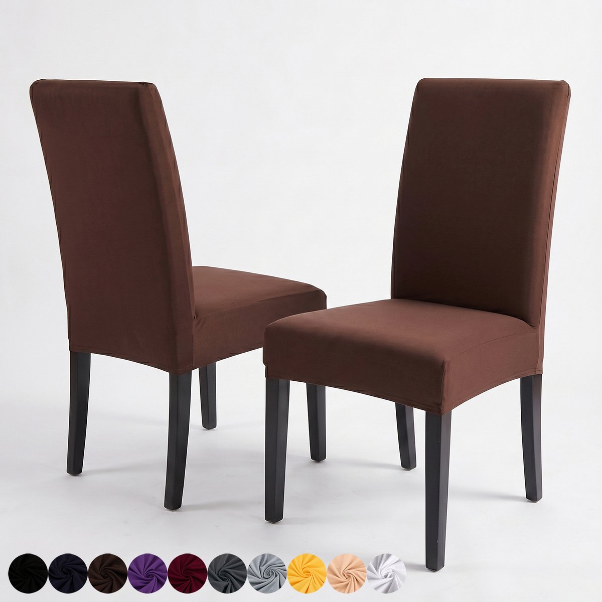 Qelus Stretch Eetkamerstoel Hoezen - 2 Stuks Spandex Stoelhoes met Bloemen & Ruitpatroon - Afneembare Stoelbeschermer voor Woonkamer, Bruiloft & Feest Banket - Bruin