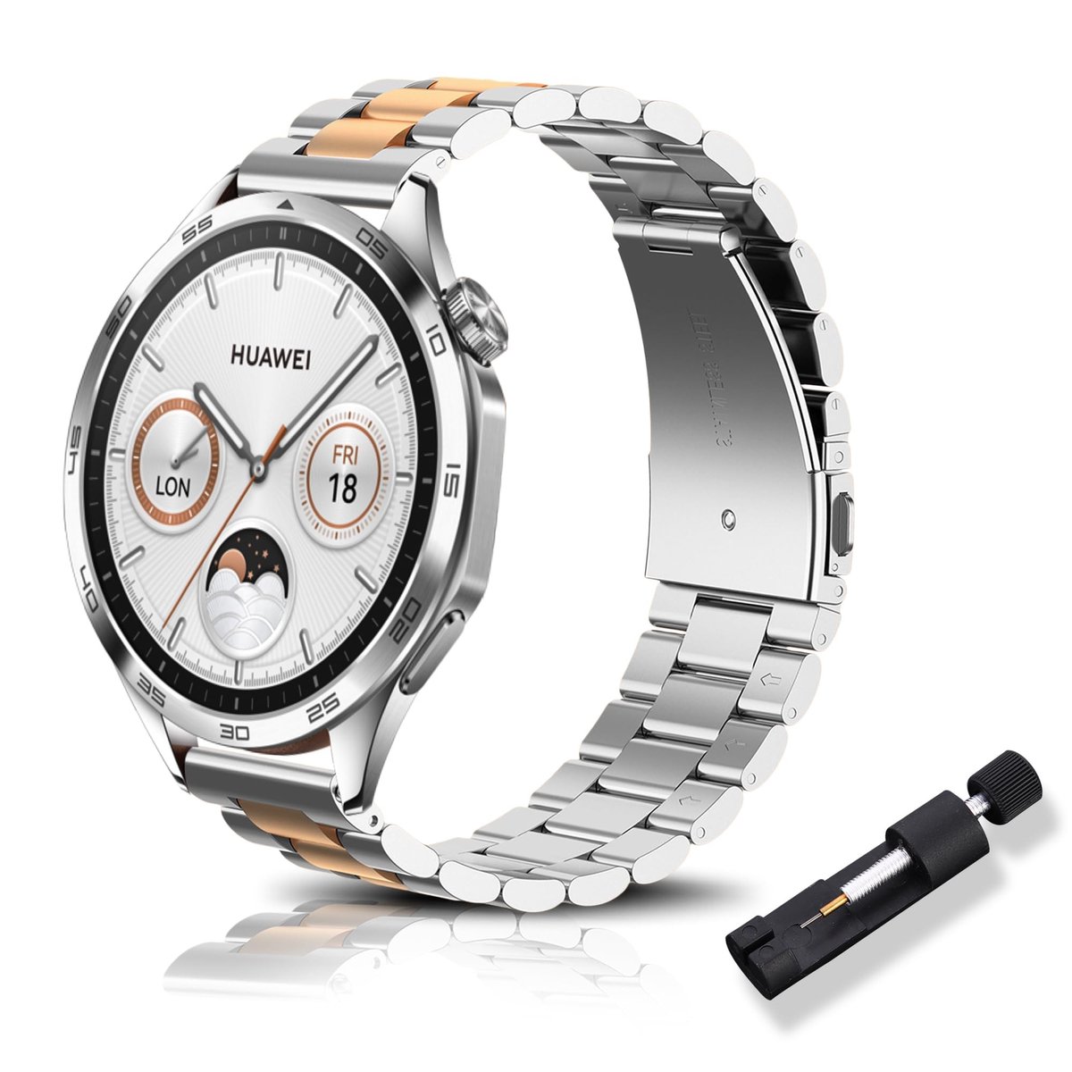 Allecto - Watch Strap - Stalen Horlogeband - Elegant Design - Zilver Rose Gold - Geschikt voor Huawei en OnePlus - 22mm