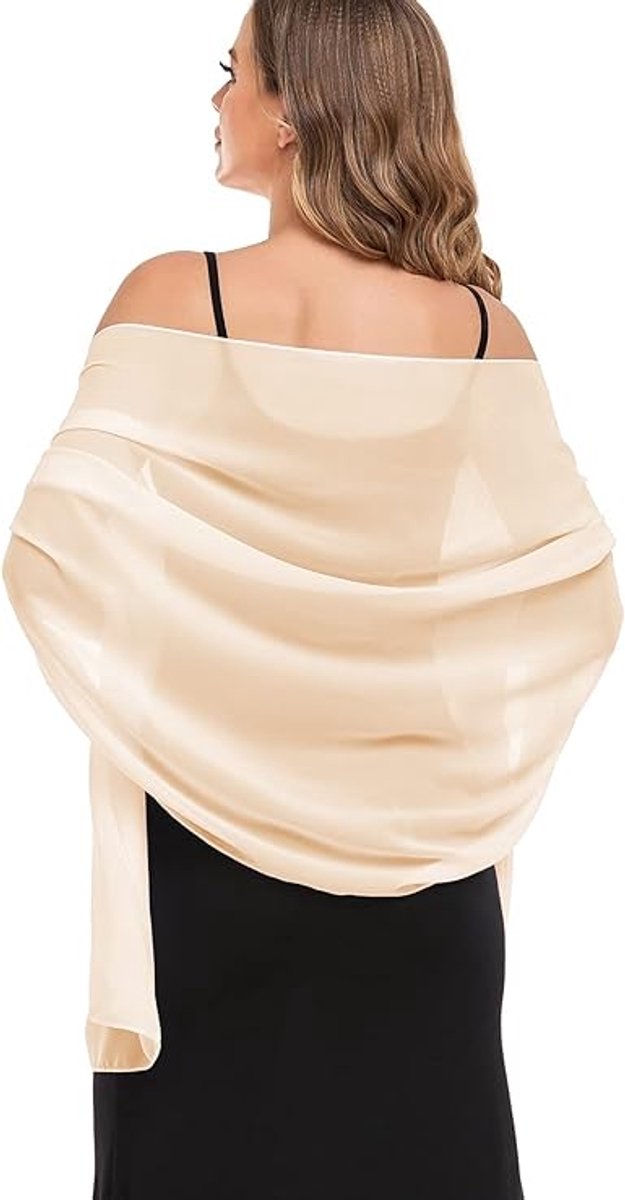 Avondjurksjaals en omslagdoeken, lichtgewicht chiffon, elegante en zachte zijden sjaals voor dames, bruidssjaals - beige