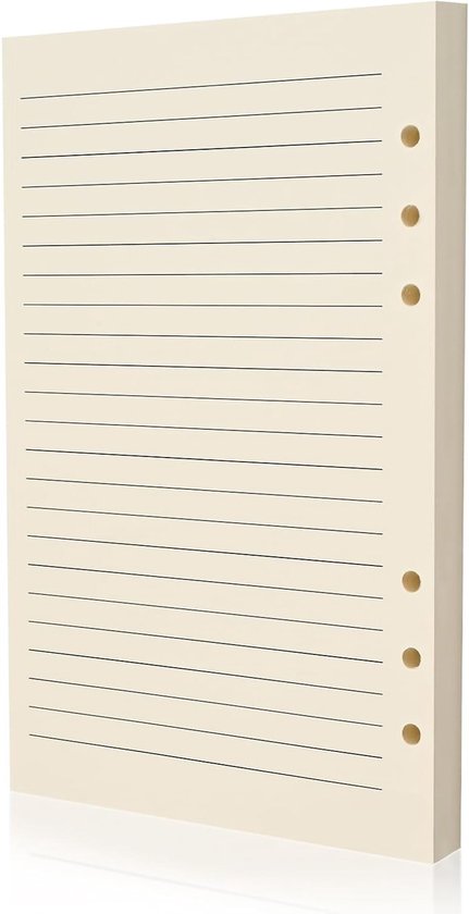 A5 6-Hole Navullingen – 100gsm Beige Papier Geschikt voor Vulpen en Gelpen, Dubbelzijdig, Lijnpapier voor Journaling, Planning en Notities, Ideaal voor 6-Ring Mappen