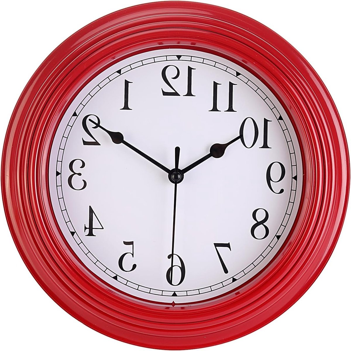 Stille Wandklok 9 Inch Retro Design - Niet Tikkend, Decoratief voor Keuken, Slaapkamer en Kantoor - Kersenrood