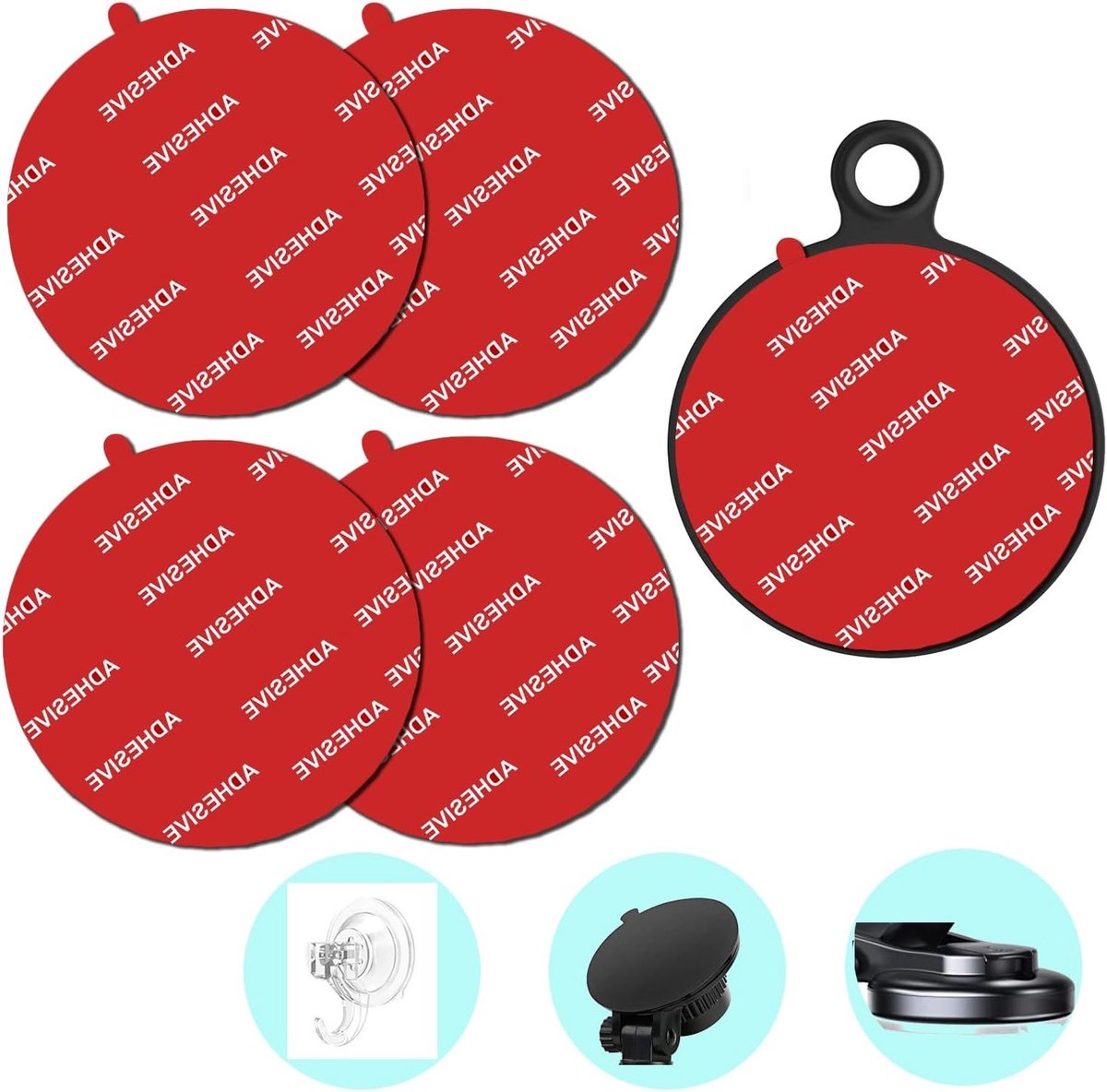 Set van 4 dubbele zelfklevende pads van 70mm voor dashboard en windshield, ideaal voor telefoonhouders, GPS en DVR accessoires