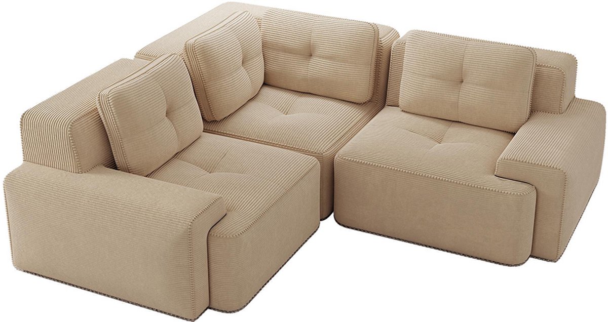 Komhtom Modulaire bank voor de woonkamer, Kantoorbank, Modulaire samenstelbank, Comfortabele, diepe bank met vulling van corduroy, Geen montage nodig, Antislipontwerp, Beige