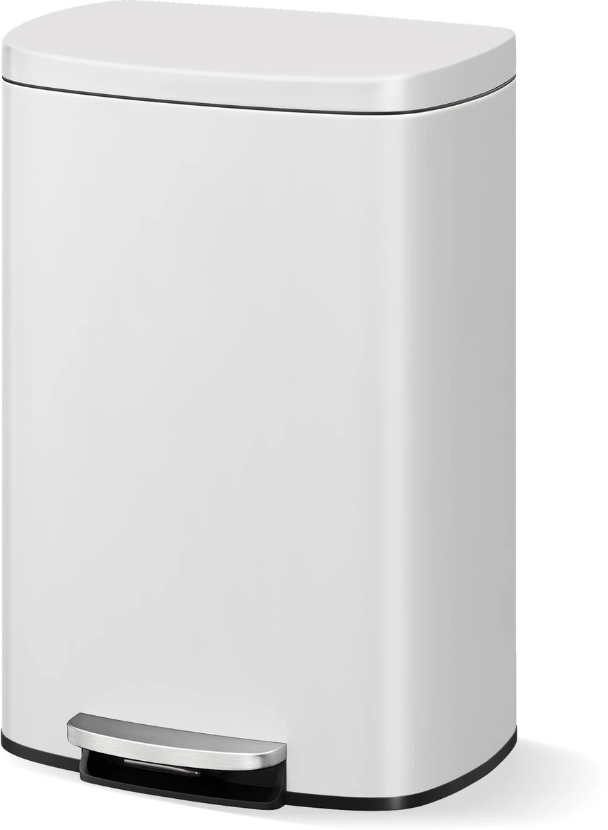 Innovastore Prullenbak - Afvalemmer - Vuilsnisbak - Afvalbak - Afval-of Recyclingcontainer - 50 liter - RVS - Wit