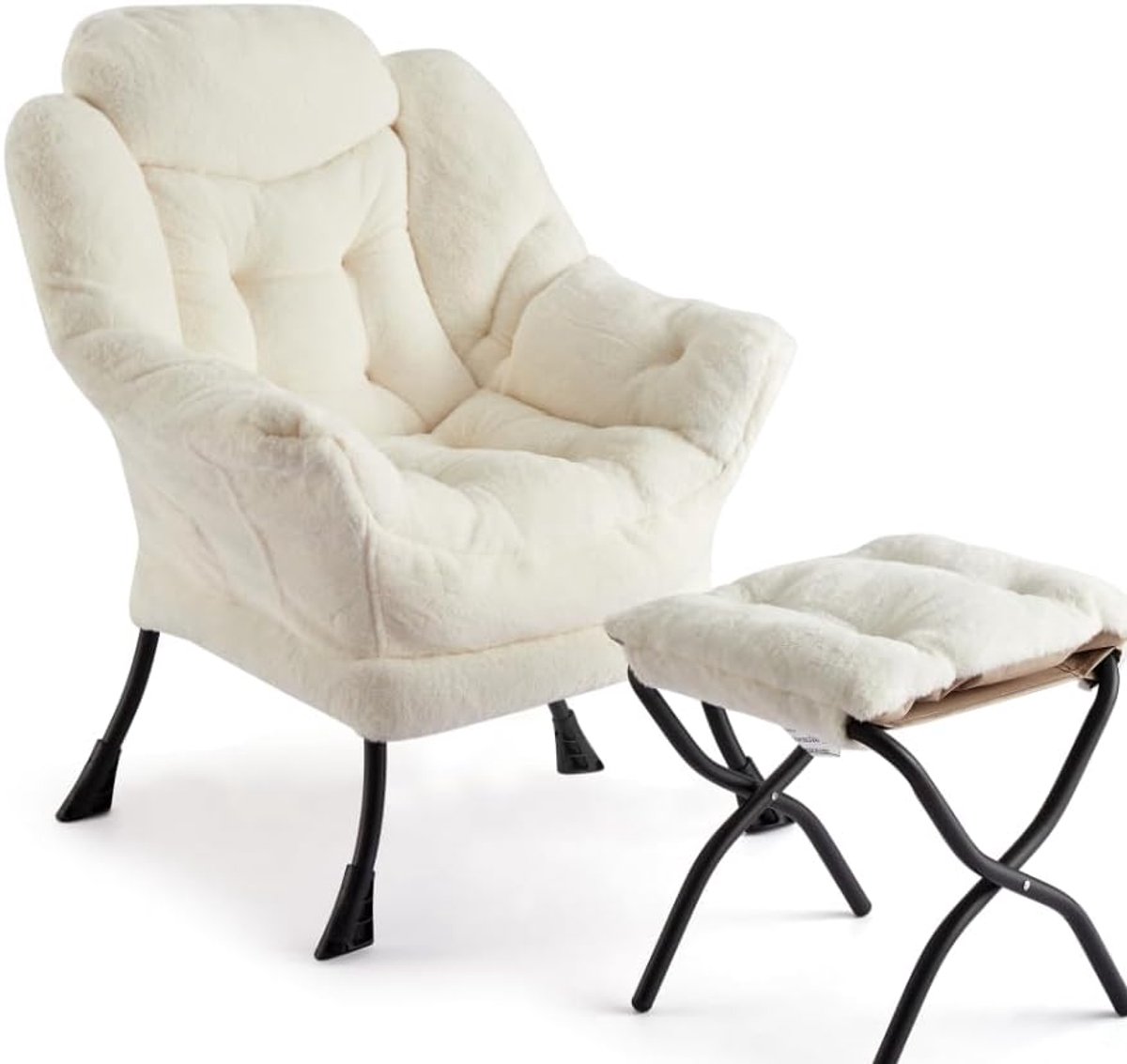 Comfortabele Relaxstoel met Opvouwbaar Voetenbankje - Lounge Fauteuil met Zijvak - Ergonomische Leesstoel - Draagkracht 180 kg - wit