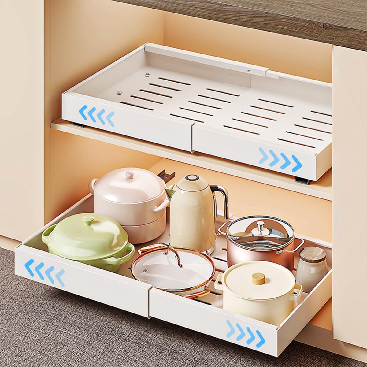 Store_9 - Telescopische-laden - Keuken-organizer - Verstelbaar - Wit - Opberglade - Perfect voor keuken en badkamer - 2-pack