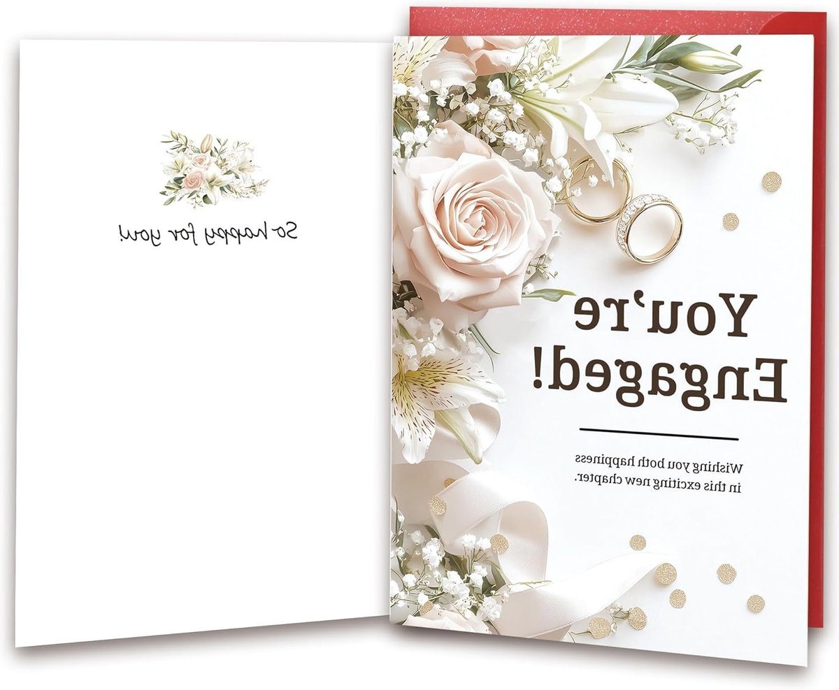 Elegante Verlovingskaart voor Stellen met Bloemrijke Ringvorm en Binnenzijde Inclusief Envelop - Perfect voor Verlovingswensen en Gelukkige Momenten