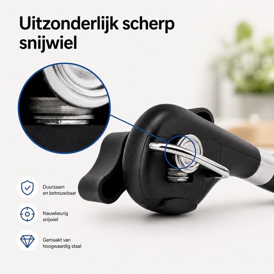 BOTC Blikopener - Veilig - Opent zonder scherpe randen - hersluitbaar - RVS - Silicone - Zwart